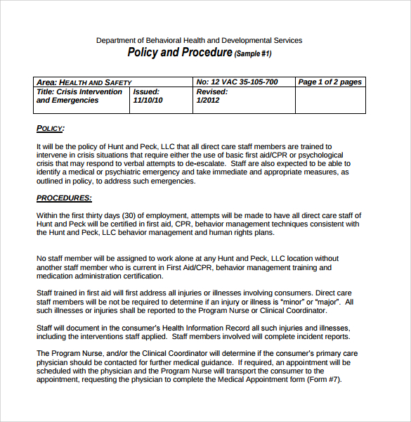 free policies and procedures examples
